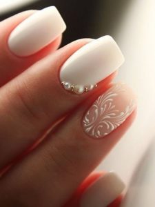 white pearl design nails