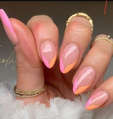 pink and orange feathery nails