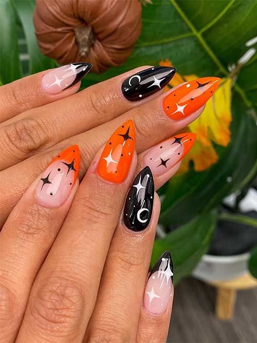 Orange And Black Halloween Nails