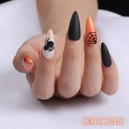 Orange And Black Halloween Nails