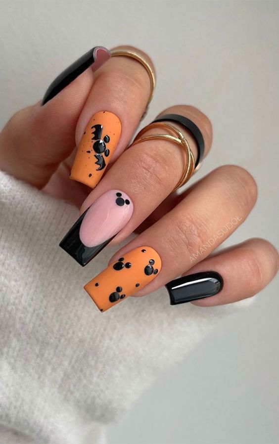 Orange And Black Halloween Nails