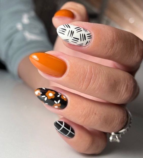 Orange And Black Halloween Nails