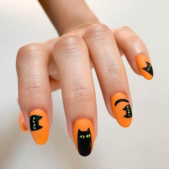 Orange And Black Halloween Nails