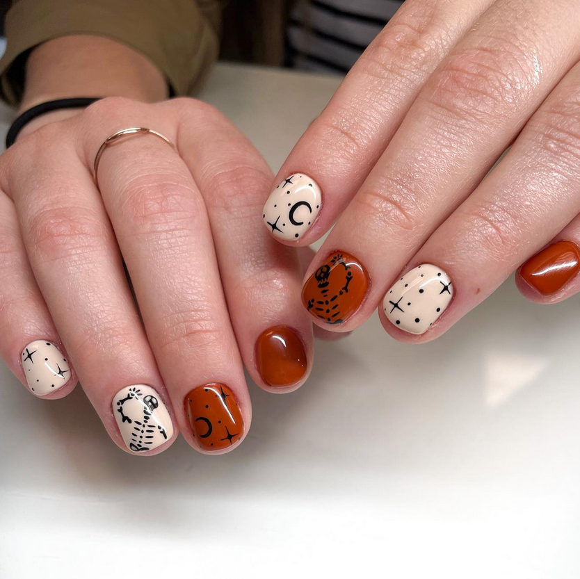 Orange And Black Halloween Nails