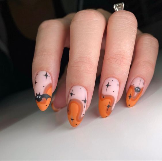 Orange And Black Halloween Nails