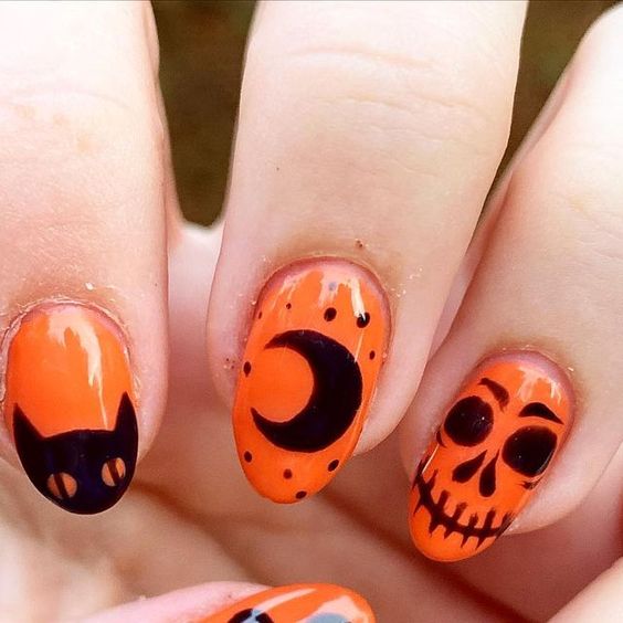 Orange And Black Halloween Nails