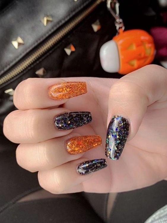 Orange And Black Halloween Nails